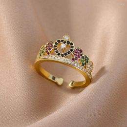 Anneaux de mariage couleur Zircon coeur couronne pour femmes ouvert réglable en acier inoxydable anneau mode esthétique bijoux Anillos Mujer