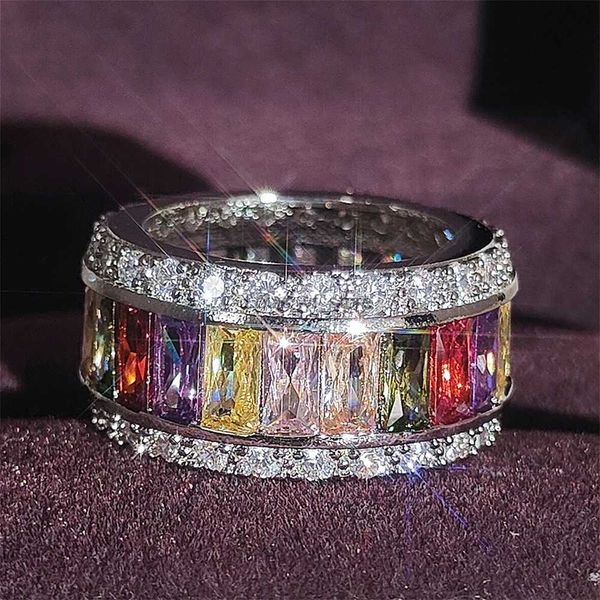 Anillos de boda Anillo de eternidad de boda de circonio cúbico colorido para mujer joyería de moda regalo de fiesta de Navidad moonso al por mayor R4879H240125