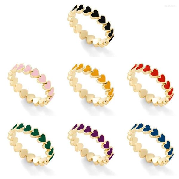 Anillos de boda, anillo de corazón esmaltado colorido para mujer, niña, amor bonito, joyería de dedo apilable simple, regalo de cumpleaños y San Valentín