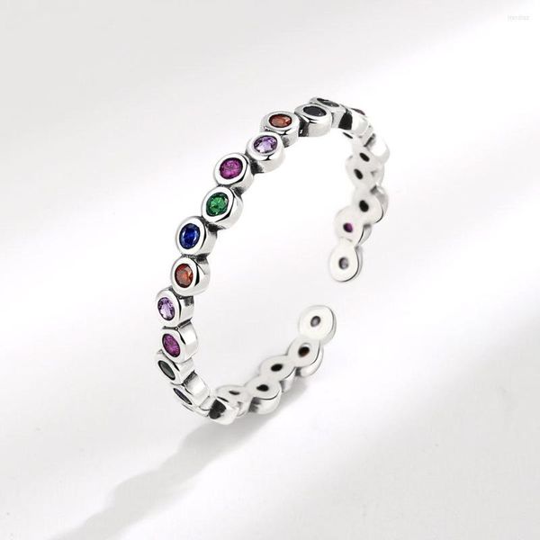 Anillos de boda redondos Vintage coloridos para mujer, anillo de dedo de burbuja de Color plateado ajustable de acero inoxidable, regalo de joyería estética