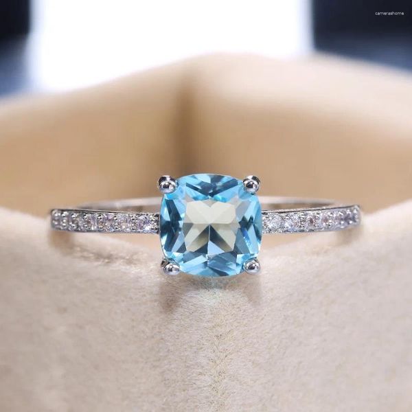 Bagues de mariage simples en pierre de Zircon vert bleu pour femmes, accessoires de doigt de fiançailles classiques à la mode, vente en gros