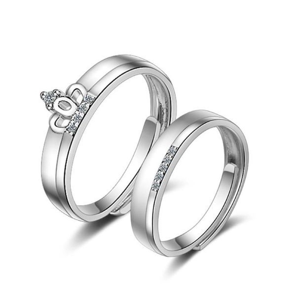 Anillos de boda Cobre plateado plata COC Corona Redimensionable Pareja Anillo Compromiso Matrimonio Hombres Mujeres Apertura Dedo Joyería