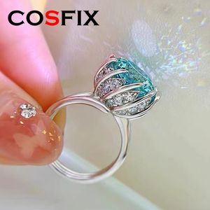 Anneaux de mariage COSFIX Réel 5ct Lotus Vert Anneau S925 Bijoux En Argent Sterling Anémone Pour Les Femmes Riches Anniversaire Beau Cadeau 230727