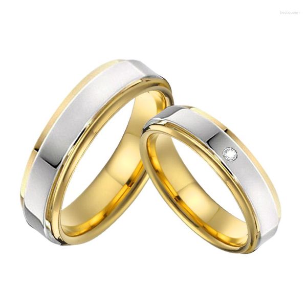 Anneaux de mariage Couple pour hommes et femmes bijoux en acier inoxydable classique En bicolore Alliance amoureux bague de mariage