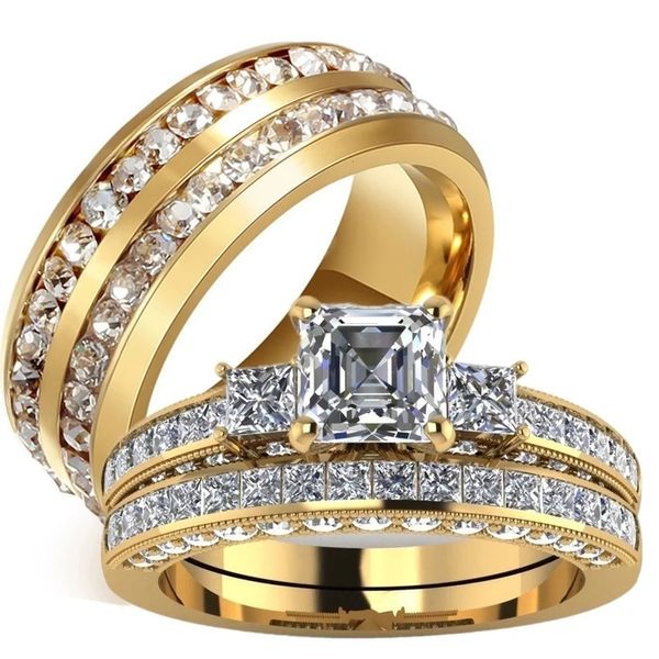 Anneaux de mariage Bague de couple Bague de mariage cubique à la mode utilisée pour les bagues d'anniversaire romantiques en or pour hommes et femmes Accessoires de bijoux pour les amoureux 231213