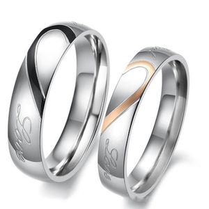 Trouwringen paar ringen hartvormige puzzel roestvrij staal sieraden valentijn cadeau voor mannen vrouwen VS maat 5-15 vingerring