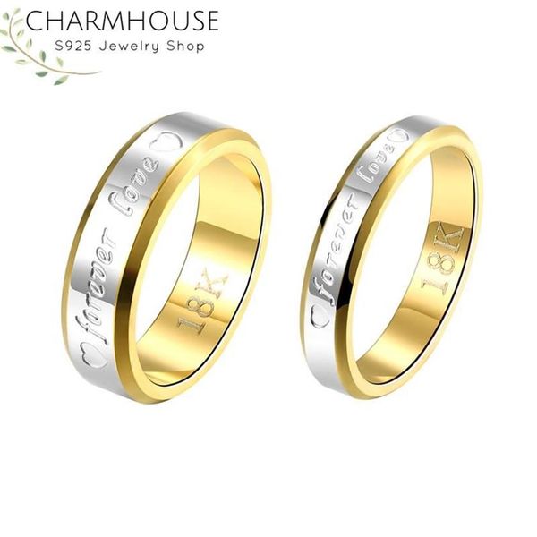 Anillos de boda Conjuntos de anillos de pareja para hombre Mujer 18K Color oro GP Forever Lover Band Compromiso Bague Femme Joyería de moda Gi221n