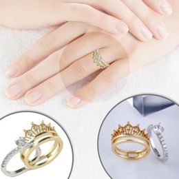 Trouwringen Creatieve afneembare kroon Women Ring Set Micro-ingelegde zirkoon tweedelige dames Twee-in-One Jewelry Cadeau #W5 EDWI22