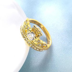 Wedding Rings Cubic Zirconia Crown for Women Girls Jewelry 2022 Gold Rose Engagement Party Big Stone