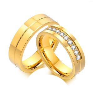Anneaux de mariage Bague en zircone cubique Couples Plaqué or 18 carats Engament promis pour femmes Hommes Amant Cadeau