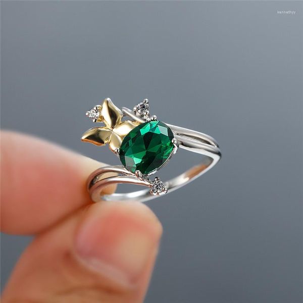 Anneaux de mariage mignon Animal or papillon pour les femmes couleur argent bleu Royal vert violet Zircon bandes ovales mariée bague de fiançailles