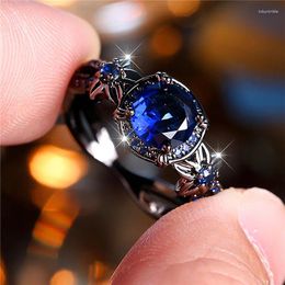 Anillos de boda Linda hembra azul de circón de piedra redonda anillo de compromiso de flores modernas