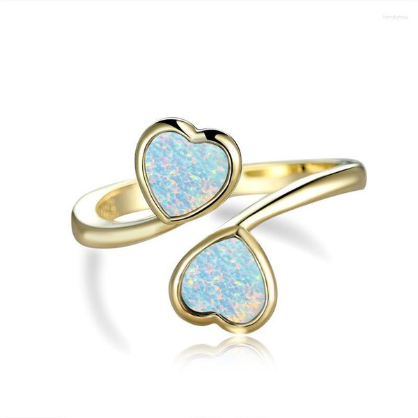 Anillos de boda lindo amor femenino corazón anillo abierto blanco azul ópalo piedra compromiso Vintage oro plata Color para mujeres