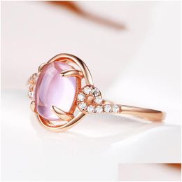 Trouwringen Schattige Vrouwelijke Maansteen Dunne Open Ring Charme Rose Goud Kleur Verloving Vintage Bruids Ovaal Voor Vrouwen Drop Delivery Juweel Dhvu0