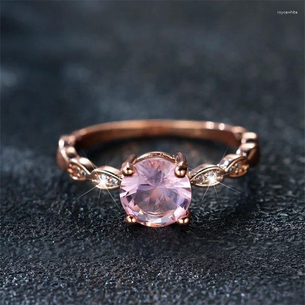 Anneaux de mariage mignon femme rose rond zircon pierre anneau petit mince couleur or rose fiançailles pour les femmes mariée bijoux cadeau