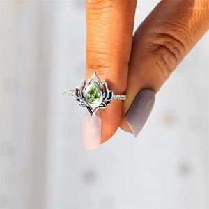 Trouwringen Leuke Vrouwelijke Kleine Open Verstelbare Ring Zilver Kleur Zirkoon Engagement Crystal Lotus Bloem Voor Vrouwen