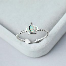 Anillos de boda Lindo Femenino Blanco Azul Fuego Opal Anillo Rosa Oro Plata Color Ajustable Para Mujeres Amor Corona Corazón Compromiso