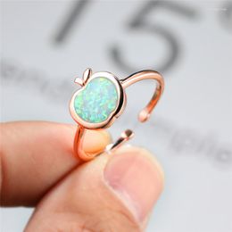 Anillos de boda bonitos para mujer, anillo ajustable de ópalo blanco y azul, Color rosa dorado plateado para mujer, delicado compromiso fino de manzana