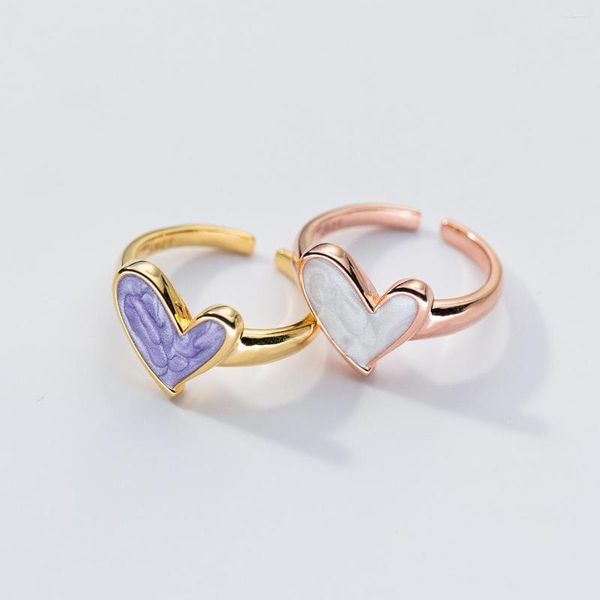 Anneaux de mariage mignon pierre naturelle coeur pour les femmes violet opale Bague de fiançailles réglable Vintage bijoux cadeau Bague