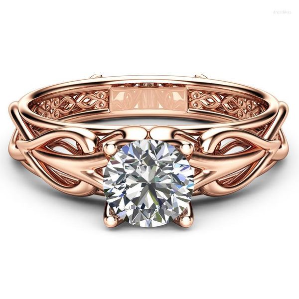 Anneaux de mariage mignon couleur or rose fiançailles pour femmes avec motif coeur brindilles côtés classique solitaire en gros