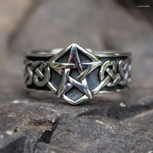 Anillos de boda Lindo de moda Anillo de estrella de cinco puntas Masculino Femenino Antiguo Color de plata Metal para mujeres Hombres Dainty Geométrico Pentagrama Joyería