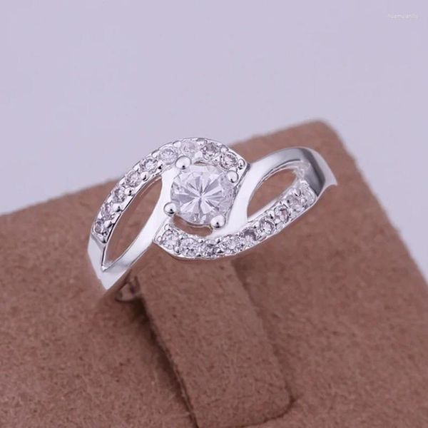 Anillos de boda Mujeres lindas Dama Color plata Hermoso regalo de San Valentín Anillo Joyería Cristal Piedra Magnífico diseño