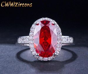 Trouwringen CWWZircons Sprankelende Vuur Zirkonia Steen Verlovingsring Elegante Rode Kristal Grote CZ Vinger Voor Vrouwen Sieraden R6899182