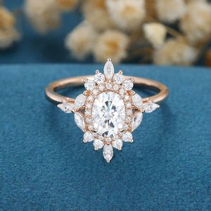 Trouwringen CxsJeremy 5 7mm Oval Cut 1CT Engagement Ring 14K 585 Rose Gold Cluster Style Band Bridal Anniversary Gift 230607