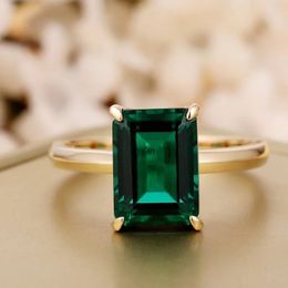 Trouwringen CxsJeremy massief 14K 585 geel goud 8 * 11 mm Lab Emerald Engagement Solitaire Ring voor vrouwen jubileumgeschenken Fijne sieraden 231121