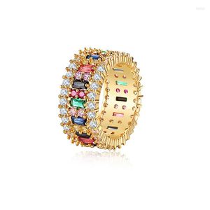 Anneaux de mariage éblouissant multicolore grande couleur remplie d'or bijoux fins vente taille 6/7 8 9 gratuit M01-RI0153