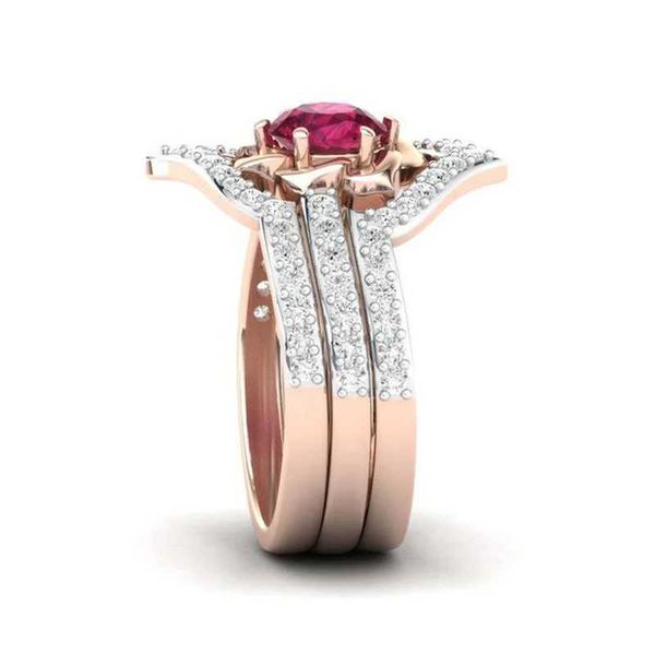 Bagues de mariage anneau de fleur de couleur en or rose éblouissant pour femmes