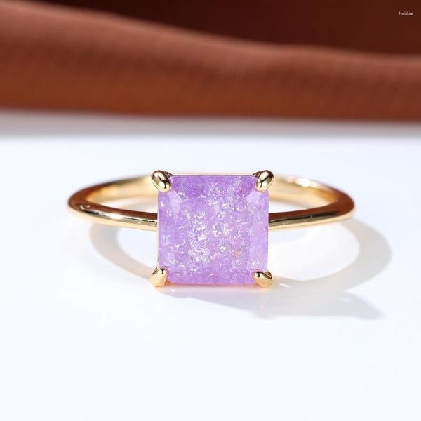 Anneaux de mariage délicat violet jaune fleur pierre carrée pour femmes argent or couleur blanc Zircon bandes minces bijoux de fête