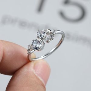 Trouwringen Delicate Ronde Ring Zilver Kleur Wit Zirkoon Minimalistisch Voor Vrouwen Eenvoudige Dunne Vrouwelijke Bands Dagelijkse Sieraden