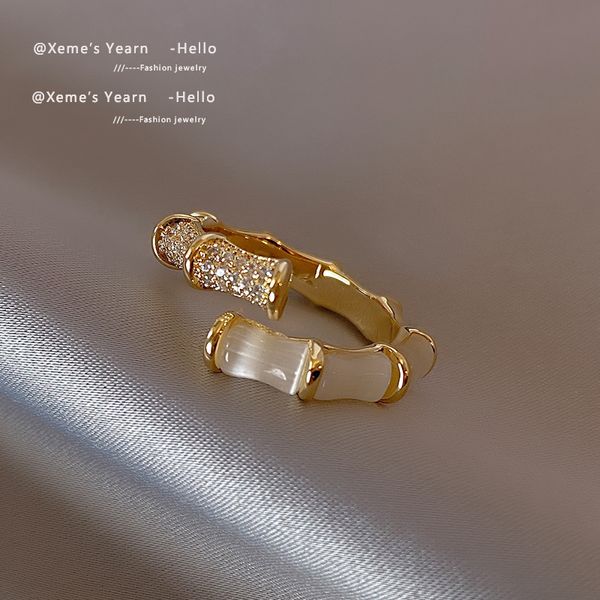 Diseño de anillos de boda Ópalos Forma de bambú Color dorado Ajustable Joyería de moda coreana Fiesta Accesorio de lujo para regalo de mujer 230727