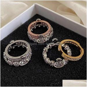 Wedding Rings Designer Hoge kwaliteit Western Empress Dowagers Dubbel gelaagde ring Zirkon Stone Verwijderbare FL Planet met Diamond Nana S DH1DI