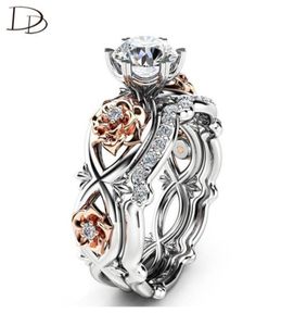 Wedding Rings Dodo Kpop Vintage Rose Gold Flowers For Women Big 7mm Cubic Zirconia Anillos Mode Set Ring Jewelry hele RA093823370