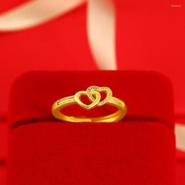 Trouwringen Dubbel Hart Eenvoudige Ring Sieraden Geel Goud Gevuld Klassieke Vrouwen Vinger Accessoires