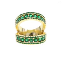 Wedding Rings Double Wrap Gold Green Cubic Zirconia Volle vingerring voor vrouwen Fake Two -Piece Stacking CZ Betrokkenheid Band