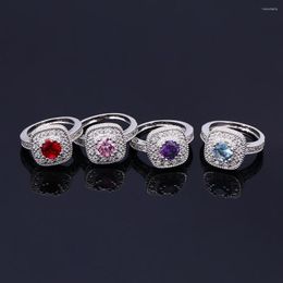 Anillos de boda Dowi, anillo femenino con piedra de circón, brillo de humor para mujer, compromiso para amantes, joyería roja/polvo/púrpura/verde