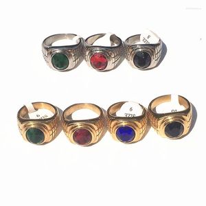 Anneaux de mariage Goutte Hommes Bague de Fiançailles Or-couleur Acier Inoxydable Bleu/Noir/Vert/Rouge Pierre R257G