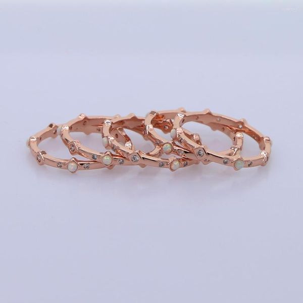 Anillos de boda Gota Color oro rosa Zirconia cúbica Bisel Ópalo Encanto Cz Blanco Delicado Tamaño delgado 7 Anillo de niña simple Elegante