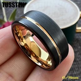 Anillos de boda Drop TUSSTEN 6MM 8MM Black Rose Band Hombres Mujeres Anillo de carburo de tungsteno Offset Ranurado Cepillado Ajuste cómodo