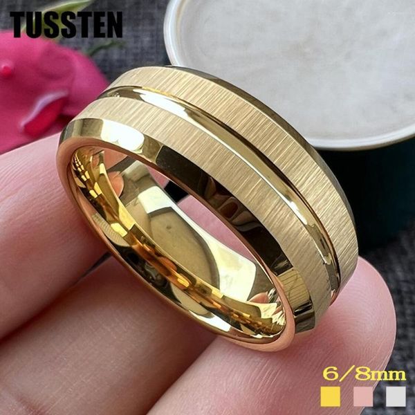 Anillos de boda gota TUSSTEN 6MM/8MM carburo de tungsteno hombres mujeres anillo acanalado cepillado biselado amante bonito regalo joyería