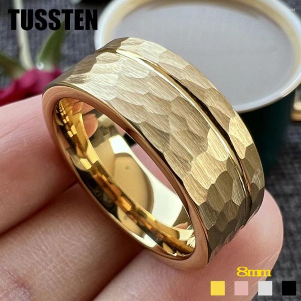 Anneaux de mariage Drop TUSSTEN 8MM Hommes Femmes Marteau Bague Tungstène Bande Offset Groove Finition Confort Fit