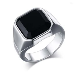 Anneaux de mariage Eamior 14 mm Mode en acier inoxydable Mosaïque Noir Onyx Argent Hommes Bague Plaqué Bande Cadeau D'affaires Bijoux de Fiançailles