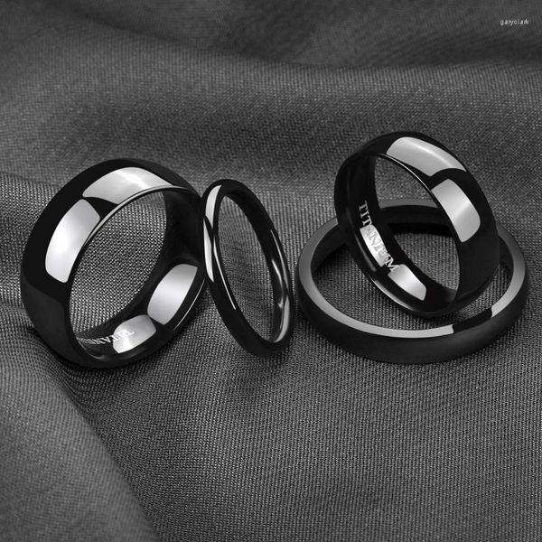 Anillos de boda Eamti 2/4/6/8mm Anillo negro simple Hombre Mujer Banda de titanio Compromiso Cóctel pulido Anel Feminino Tamaño 15