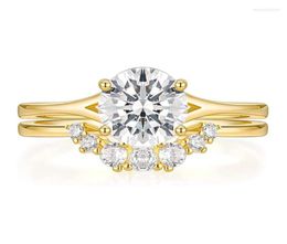 Trouwringen EAMTI 2CT Zirkonia band voor dames 14K vergulde CZ belofte koperen ring gebogen ronde bruidssets Maat2738589