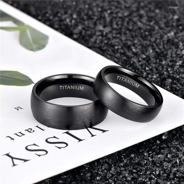 Anneaux De Mariage Eamti 6/8mm Noir Hommes Brossé Mâle Pur Titane Anneau Cool Couple Bande Unisexe Foncé Anillo Hombre Sans Allergie Rita22