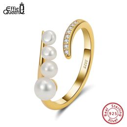 Trouwringen Effie Queen 14K Goud 925 Sterling Zilver Natuurlijke Parel Ringen voor Vrouwen Verstelbare AAAA Zirkonia Vingerringen Sieraden GPR07 231108
