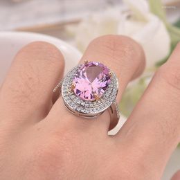 Anneaux de mariage en forme d'oeuf Micro-ensemble rose ovale cristal Zircon bague de fiançailles pour les femmes anniversaire cadeau accessoire bijoux